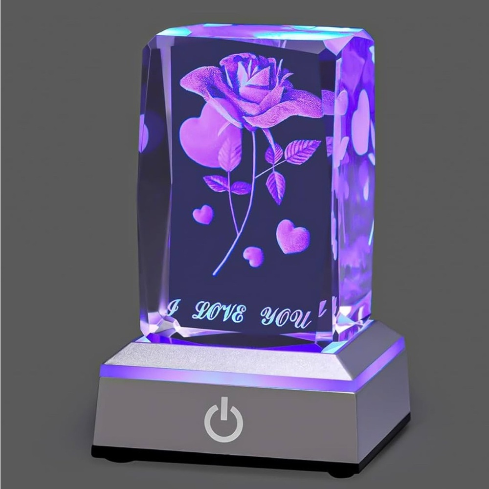3D Rose Crystal Multicolor Nightlight I Love You Decolamp